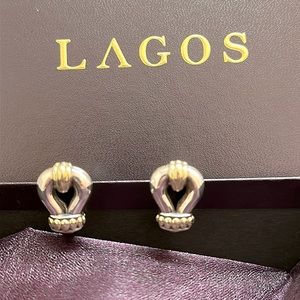 Authentic Lagos Sterling Silver "Derby" Earrings with 18K Yellow Gold Accents
